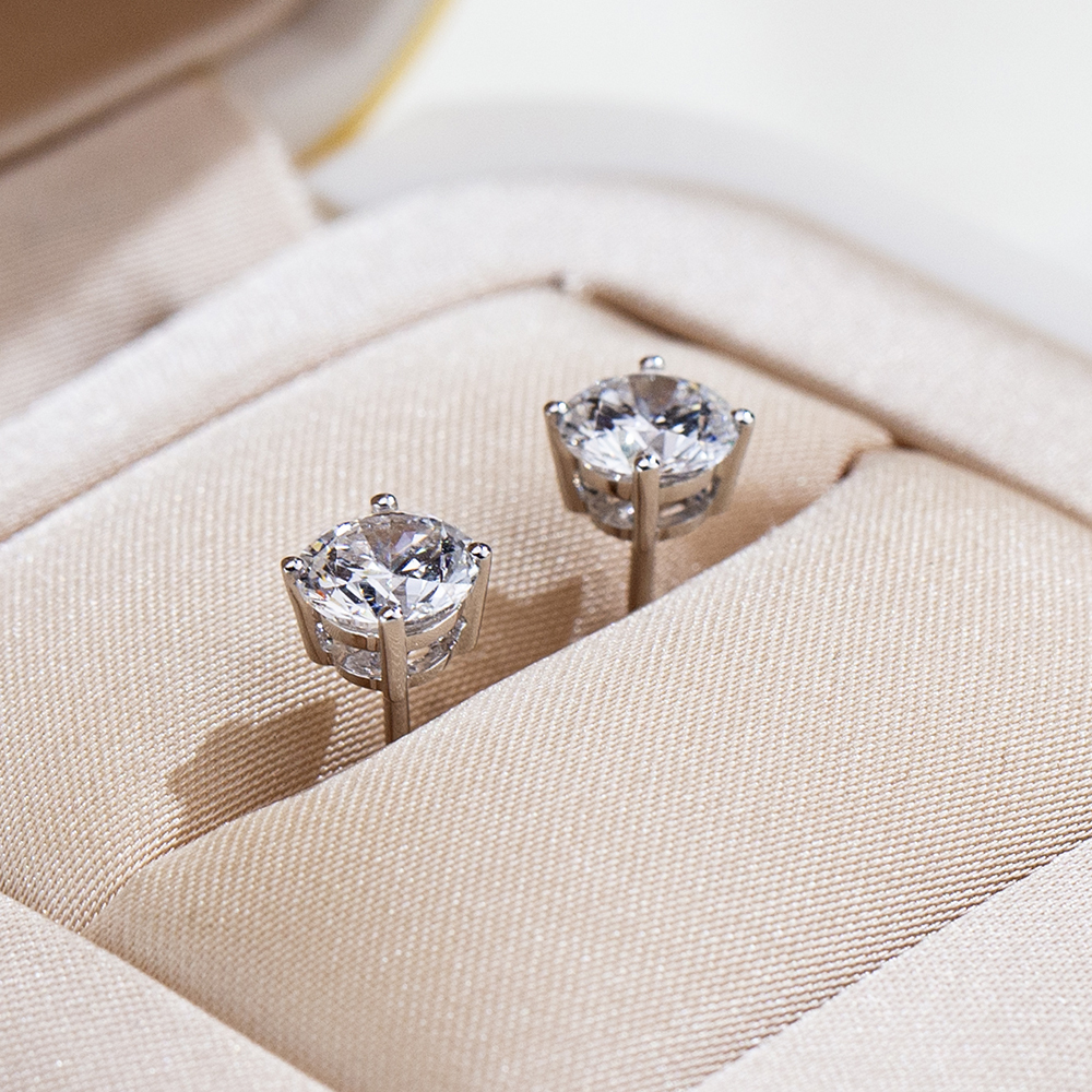 MissDiamond 5.5mm Round Cut Lab Grown Diamond 1CT 9K White Gold Studs Earrings MSE-016