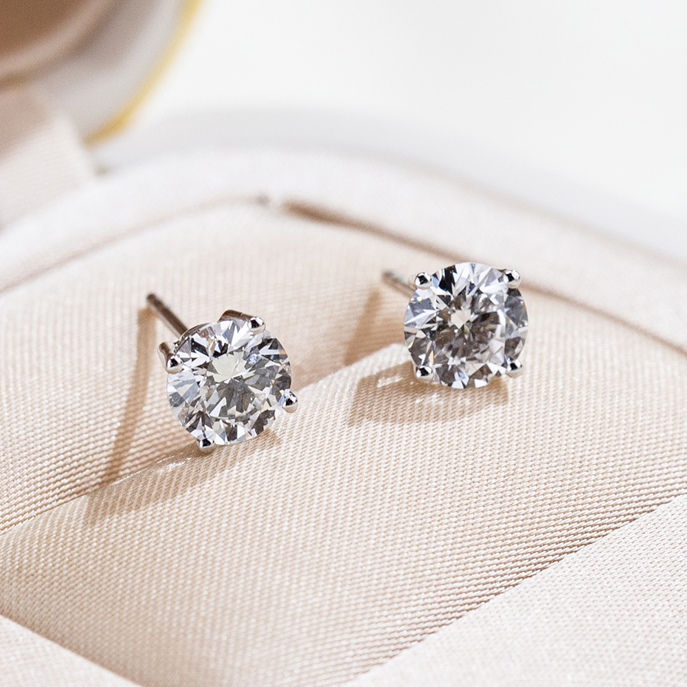 MissDiamond 5.5mm Round Cut Lab Grown Diamond 1CT 9K White Gold Studs Earrings MSE-016