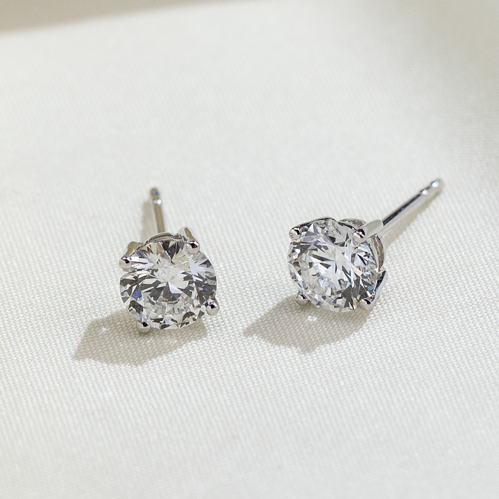 MissDiamond 5.5mm Round Cut Lab Grown Diamond 1CT 9K White Gold Studs Earrings MSE-016