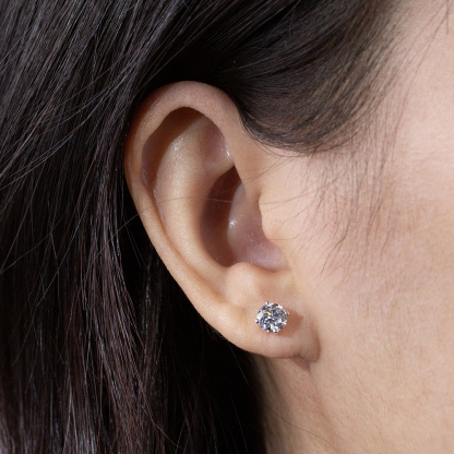 MissDiamond 5.5mm Round Cut Lab Grown Diamond 1CT 9K White Gold Studs Earrings MSE-016