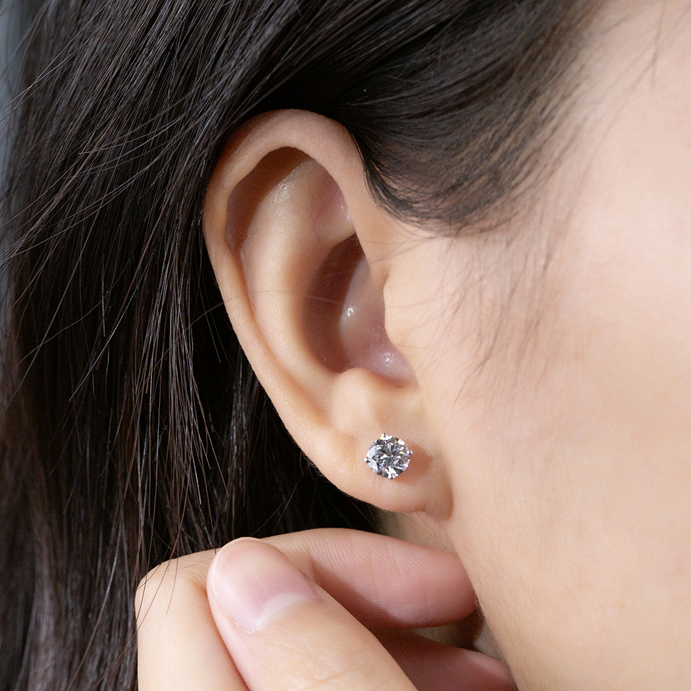 MissDiamond 5.5mm Round Cut Lab Grown Diamond 1CT 9K White Gold Studs Earrings MSE-016