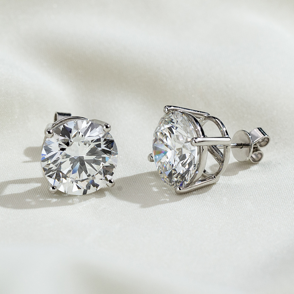 MissDiamond Round Cut Lab Grown Diamond 8CT E VVS2/VS1 Platinum Studs Earrings MSE-329