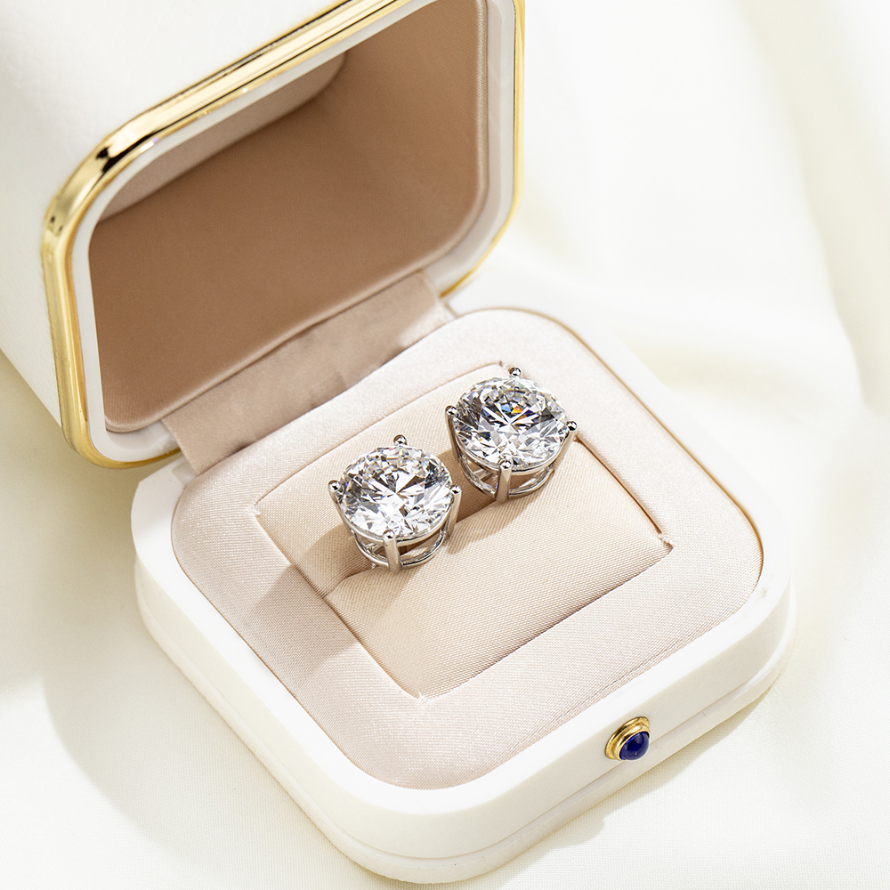 MissDiamond Round Cut Lab Grown Diamond 8CT E VVS2/VS1 Platinum Studs Earrings MSE-329