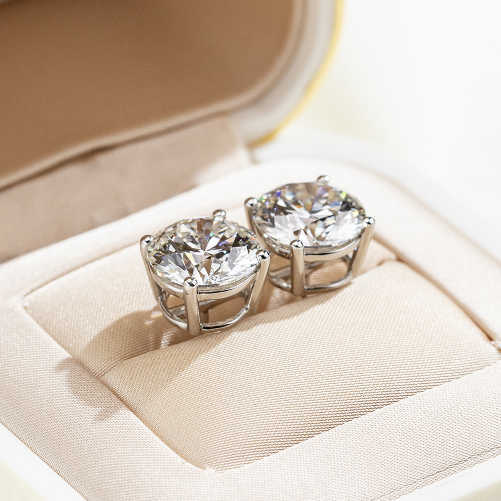 MissDiamond Round Cut Lab Grown Diamond 8CT E VVS2/VS1 Platinum Studs Earrings MSE-329