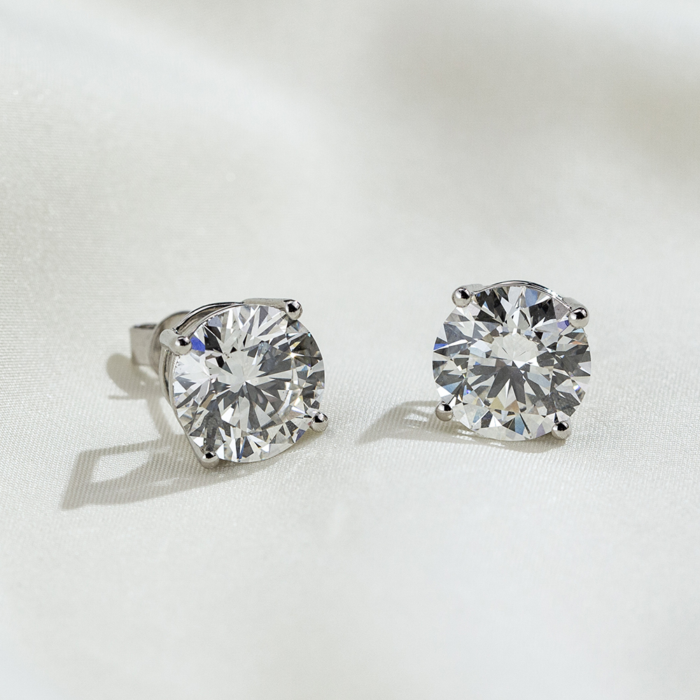 MissDiamond Round Cut Lab Grown Diamond 5CT G VS2 Platinum Studs Earrings MSE-329