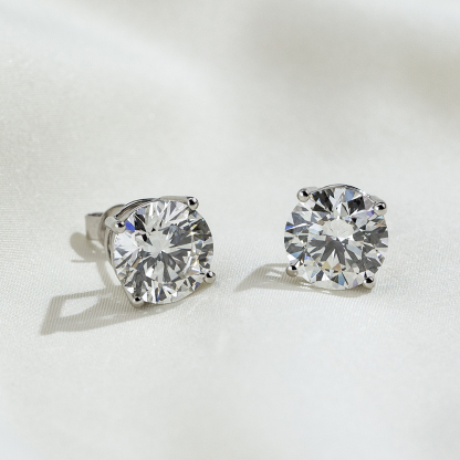MissDiamond Round Cut Lab Grown Diamond 5CT G VS2 Platinum Studs Earrings MSE-329
