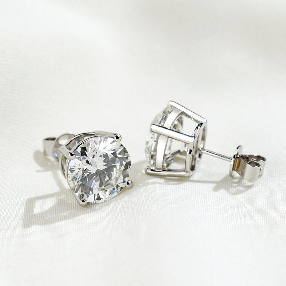 MissDiamond Round Cut Lab Grown Diamond 5CT G VS2 Platinum Studs Earrings MSE-329