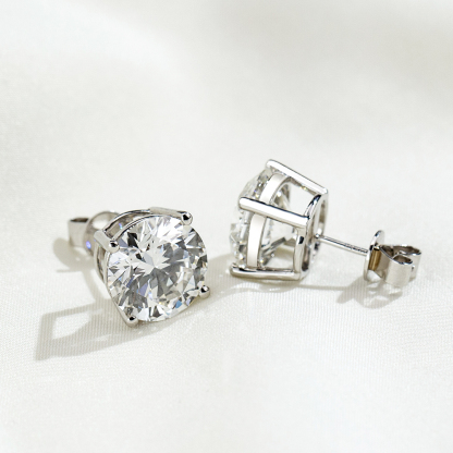 MissDiamond Round Cut Lab Grown Diamond 5CT G VS2 Platinum Studs Earrings MSE-329