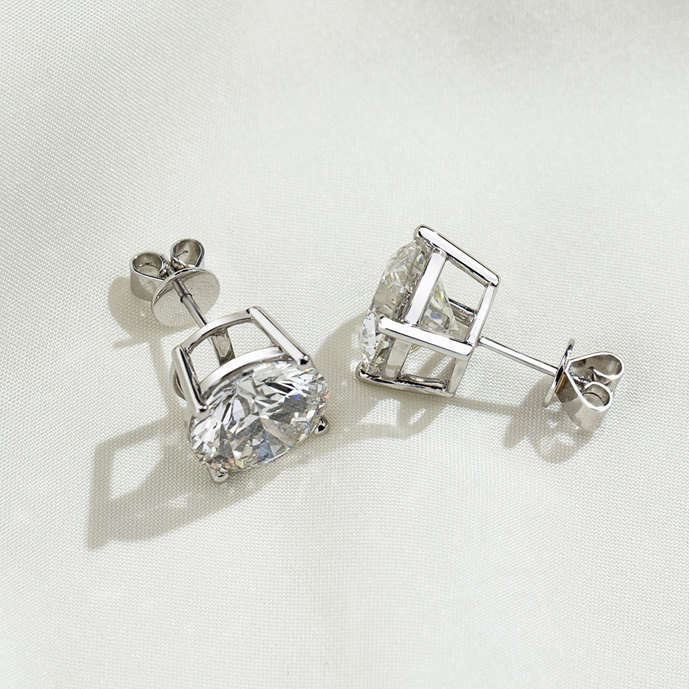 MissDiamond Round Cut Lab Grown Diamond 5CT G VS2 Platinum Studs Earrings MSE-329