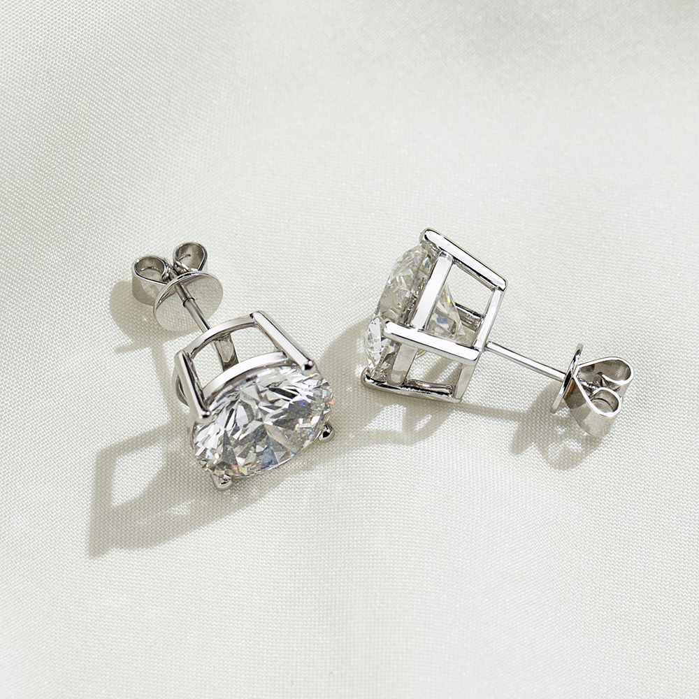 MissDiamond Round Cut Lab Grown Diamond 5CT G VS2 Platinum Studs Earrings MSE-329