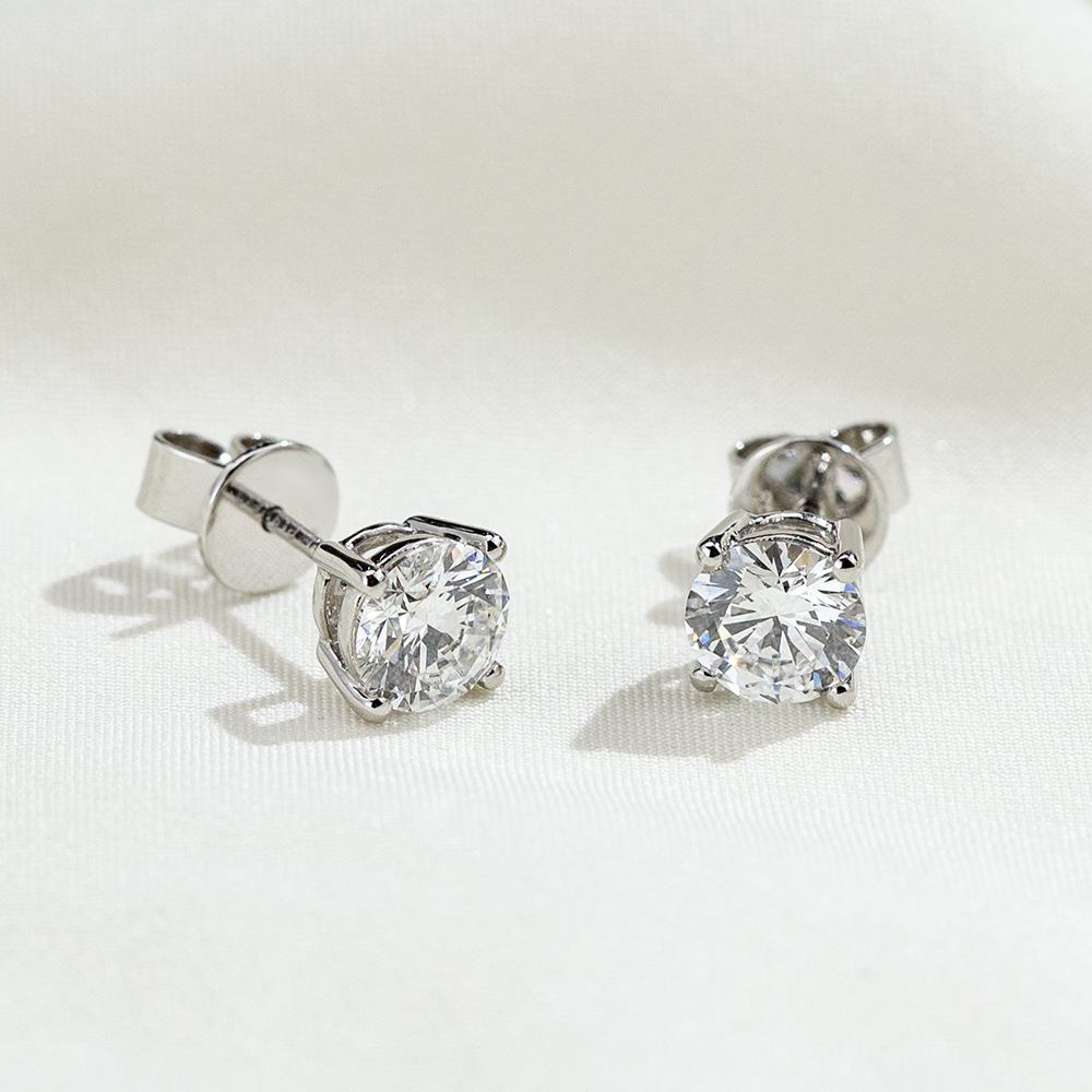 MissDiamond Round Cut Lab Grown Diamond 0.8CT D  VS2 Platinum Studs Earrings MSE-329