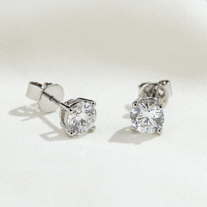 MissDiamond Round Cut Lab Grown Diamond 0.8CT D  VS2 Platinum Studs Earrings MSE-329