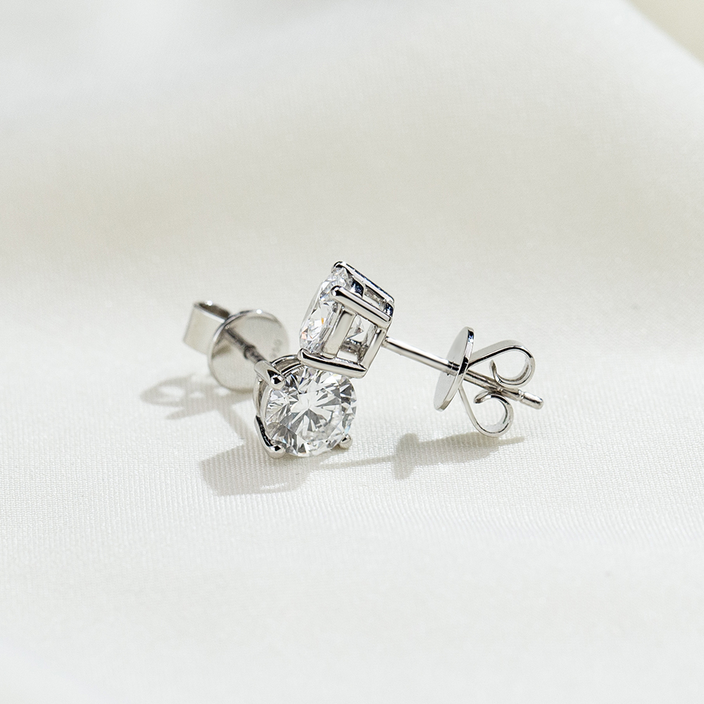 MissDiamond Round Cut Lab Grown Diamond 0.8CT D  VS2 Platinum Studs Earrings MSE-329