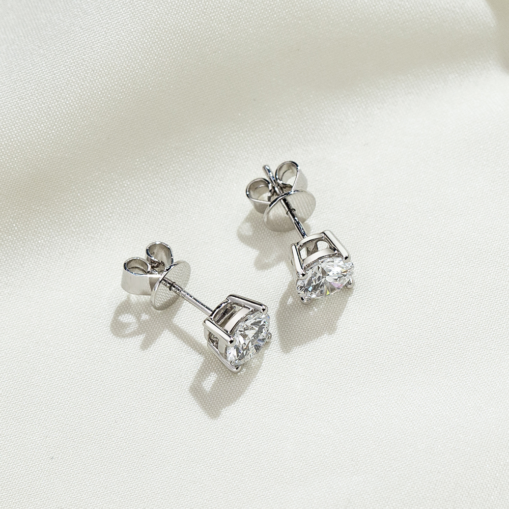 MissDiamond Round Cut Lab Grown Diamond 0.8CT D  VS2 Platinum Studs Earrings MSE-329