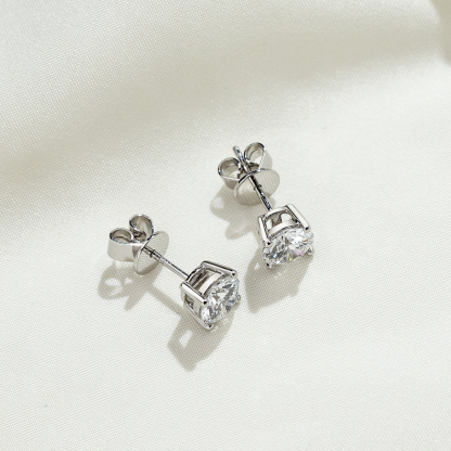 MissDiamond Round Cut Lab Grown Diamond 0.8CT D  VS2 Platinum Studs Earrings MSE-329