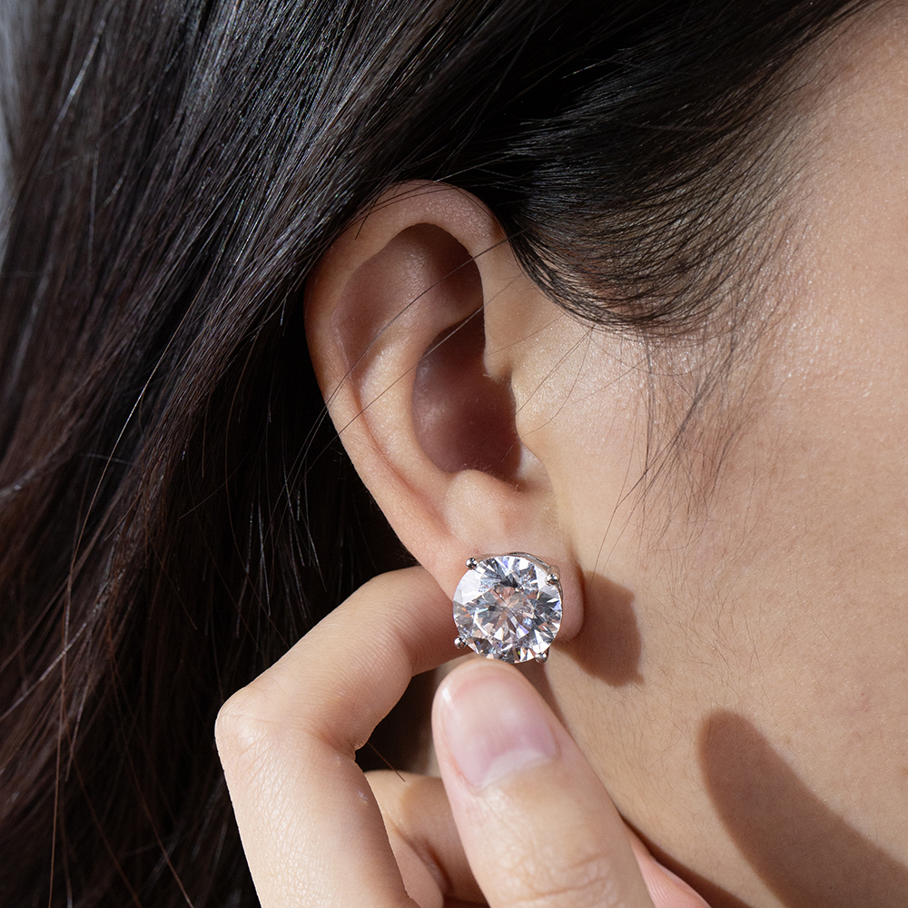 MissDiamond Round Cut Lab Grown Diamond 8CT E VVS2/VS1 Platinum Studs Earrings MSE-329