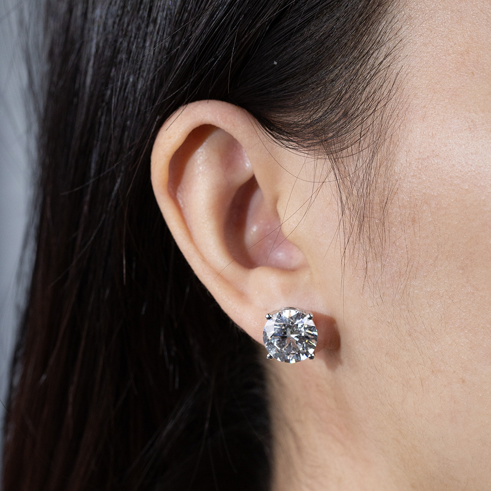 MissDiamond Round Cut Lab Grown Diamond 5CT G VS2 Platinum Studs Earrings MSE-329