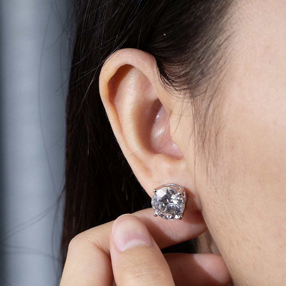 MissDiamond Round Cut Lab Grown Diamond 5CT G VS2 Platinum Studs Earrings MSE-329