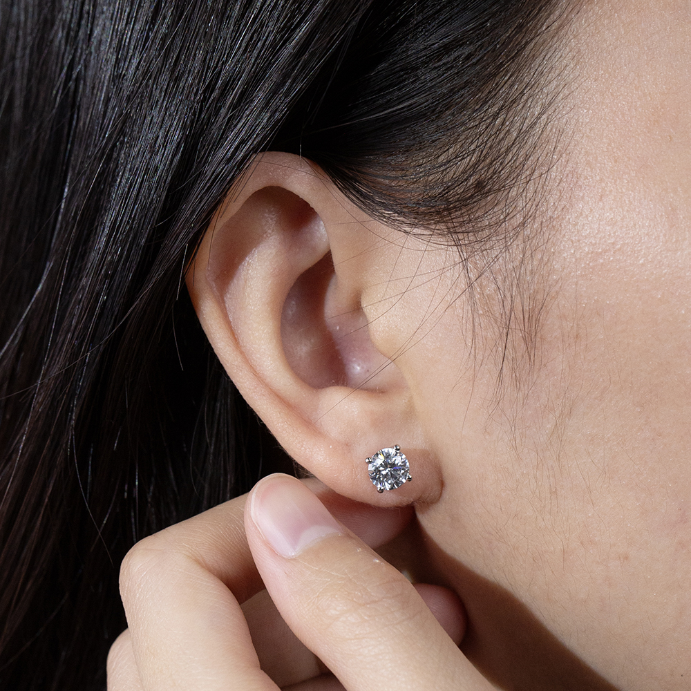 MissDiamond Round Cut Lab Grown Diamond 0.8CT D  VS2 Platinum Studs Earrings MSE-329