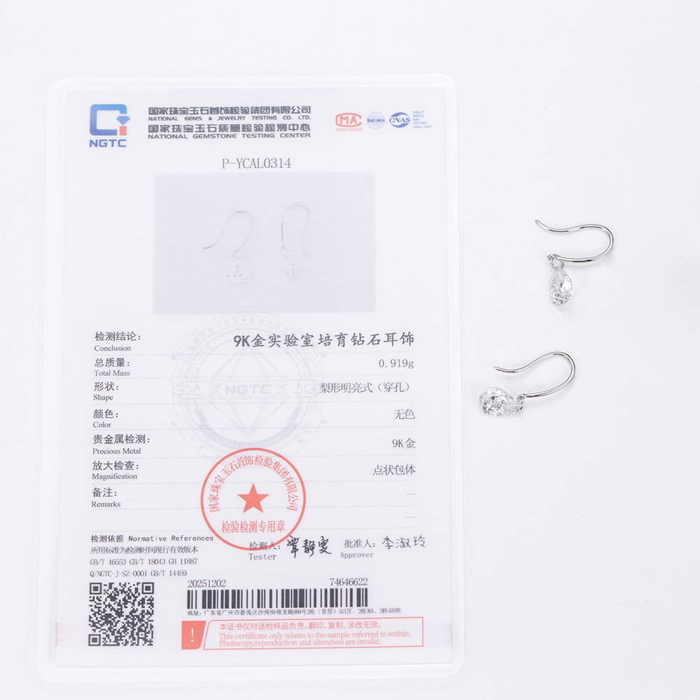 MissDiamond Pear Cut Lab Grown Diamond 1CT 9K White Gold Dangle Earrings MSN-840