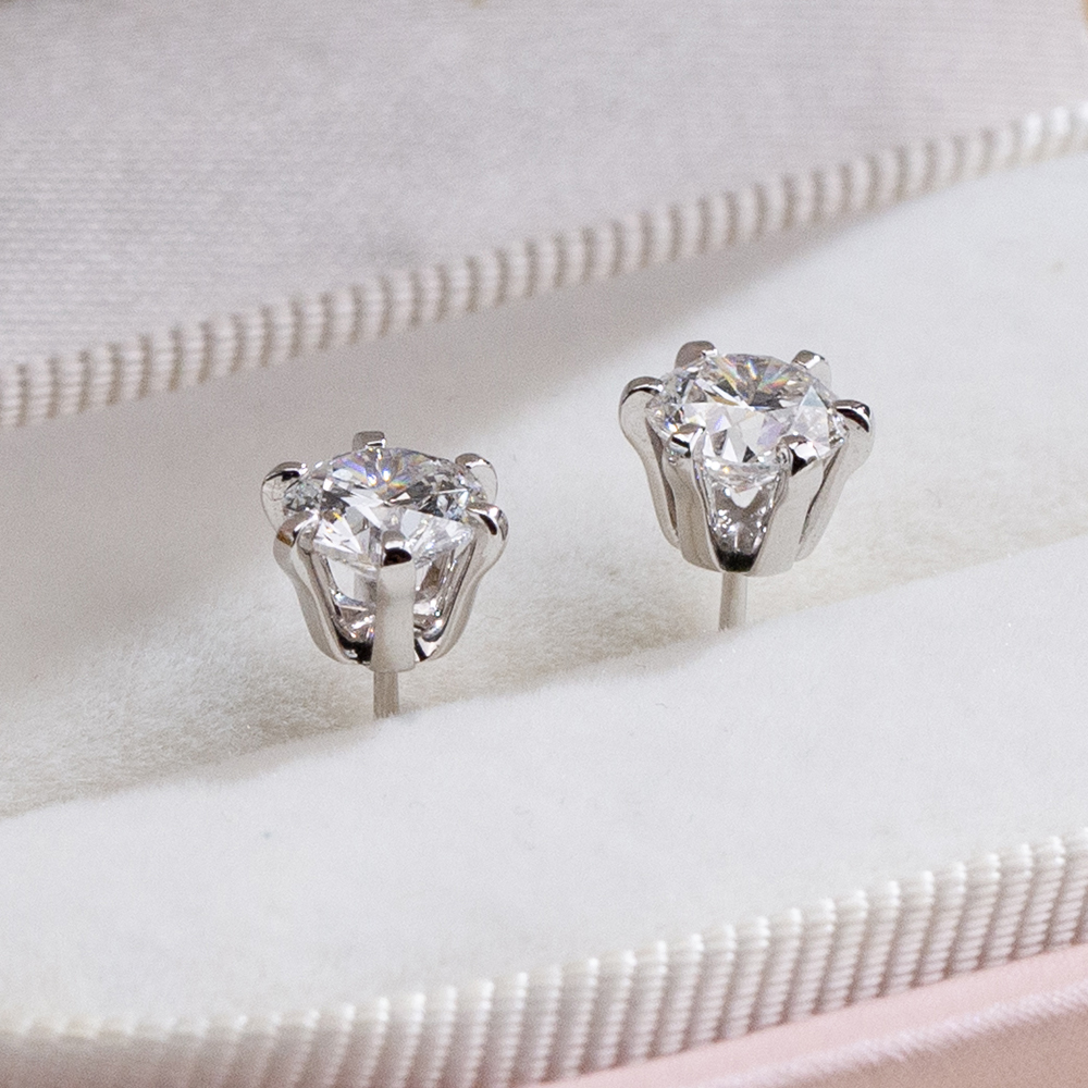 MissDiamond Round Cut Lab Grown Diamond 18K White Gold Studs Earrings MSE-519