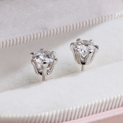 MissDiamond Round Cut Lab Grown Diamond 18K White Gold Studs Earrings MSE-519