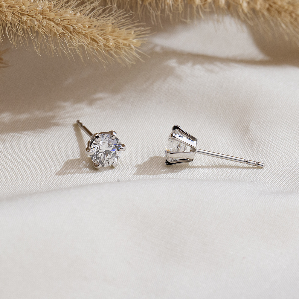 MissDiamond Round Cut Lab Grown Diamond 18K White Gold Studs Earrings MSE-519