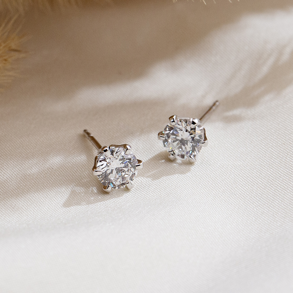 MissDiamond Round Cut Lab Grown Diamond 18K White Gold Studs Earrings MSE-519