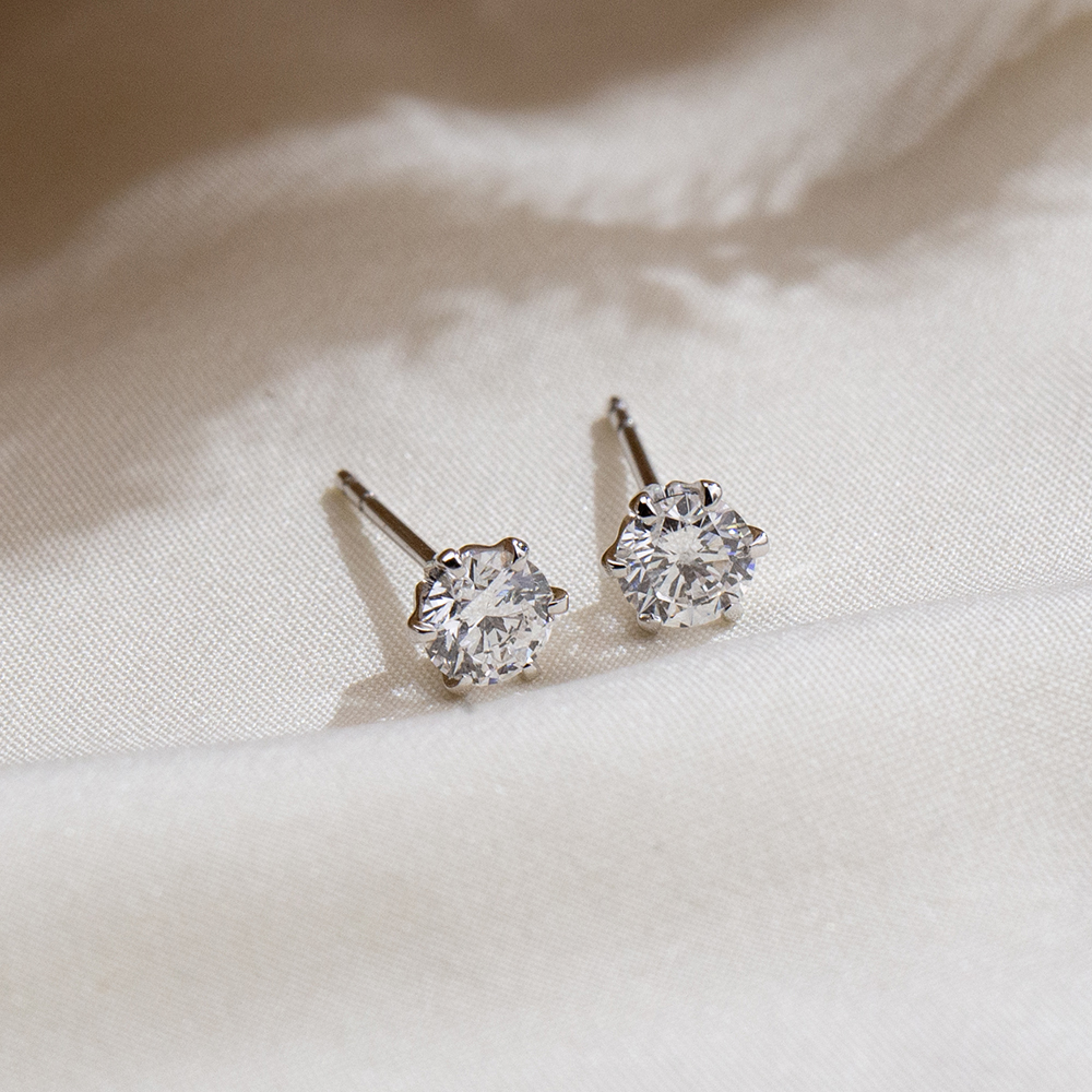 MissDiamond Round Cut Lab Grown Diamond 18K White Gold Studs Earrings MSE-519