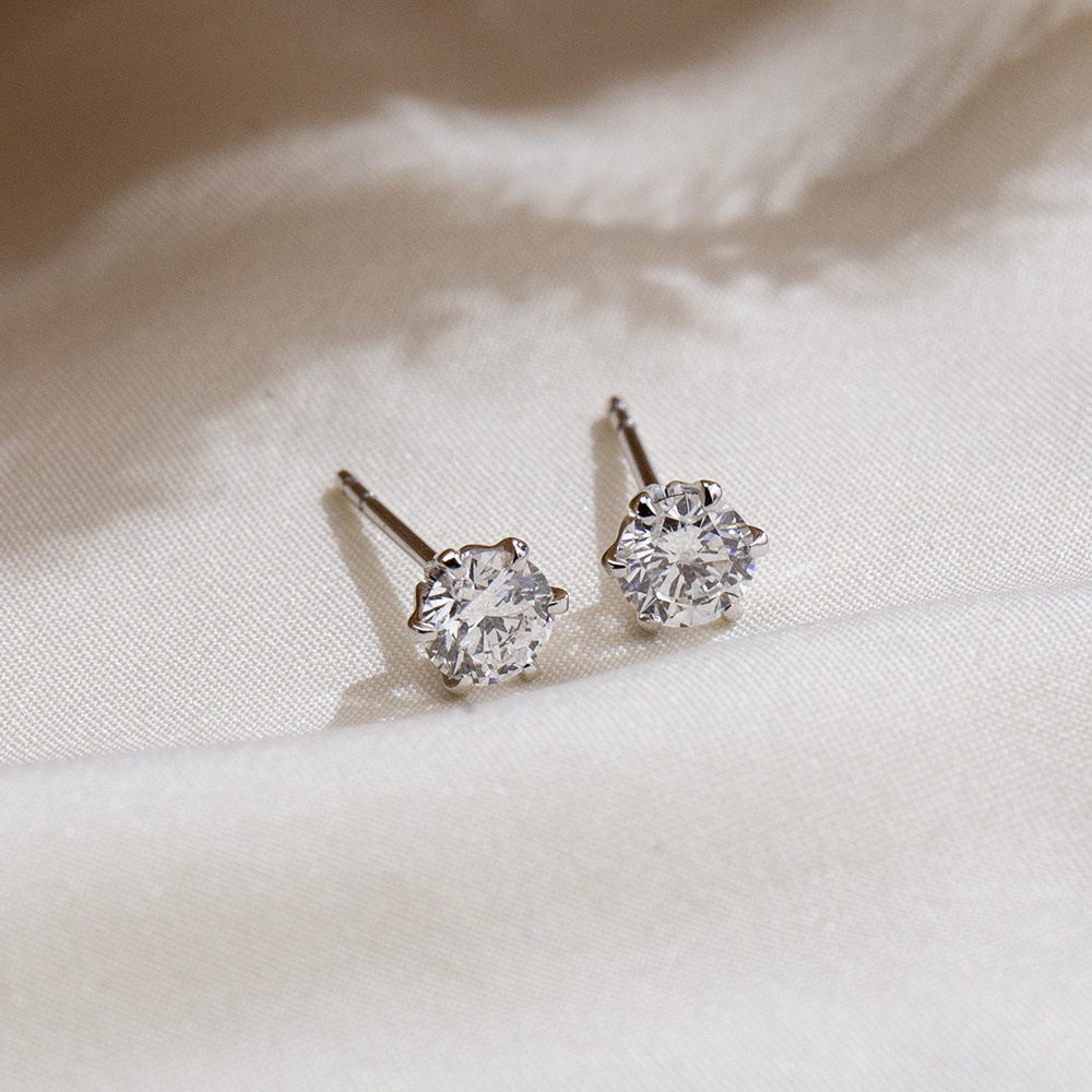 MissDiamond Round Cut Lab Grown Diamond 18K White Gold Studs Earrings MSE-519