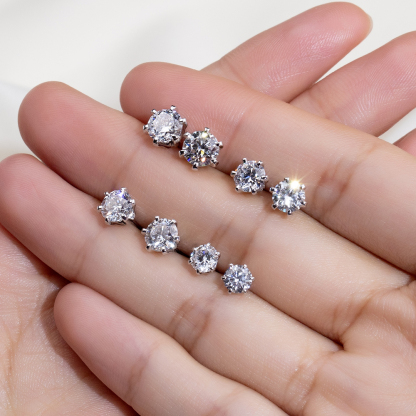 MissDiamond Round Cut Lab Grown Diamond 18K White Gold Studs Earrings MSE-519