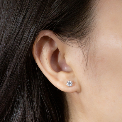 MissDiamond Round Cut Lab Grown Diamond 18K White Gold Studs Earrings MSE-519