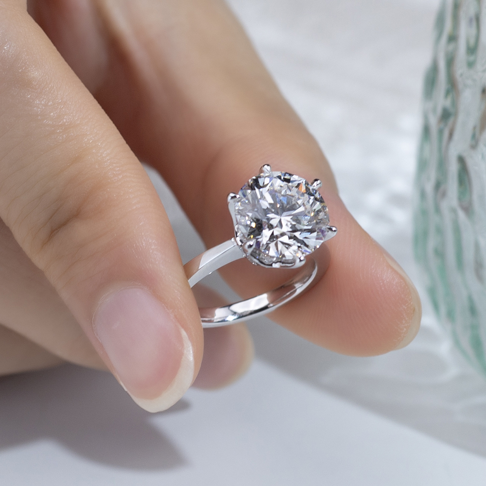 Round Cut Lab Grown Diamond 3.73CT Solitaire E VVS1 18K White Gold Ring MSR-1661