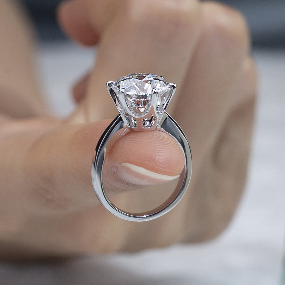 Round Cut Lab Grown Diamond 3.73CT Solitaire E VVS1 18K White Gold Ring MSR-1661
