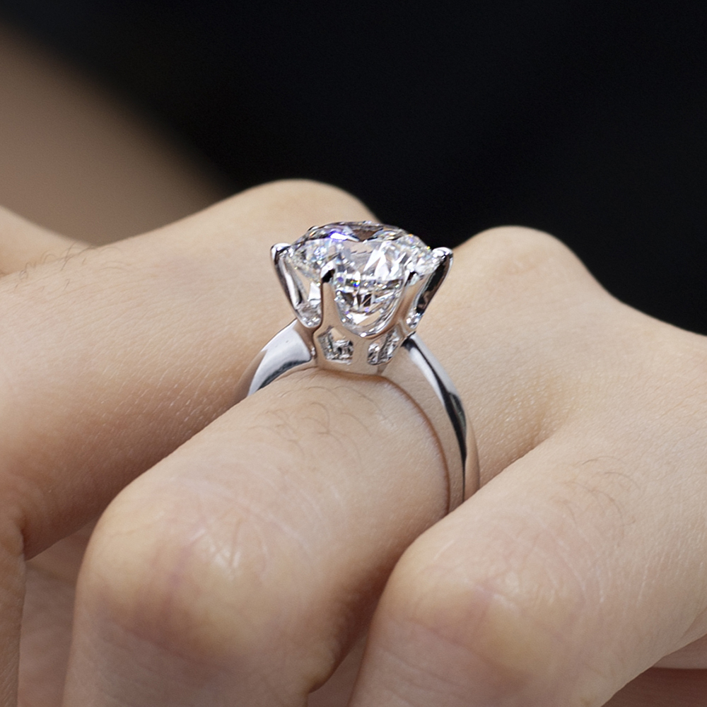 Round Cut Lab Grown Diamond 3.73CT Solitaire E VVS1 18K White Gold Ring MSR-1661