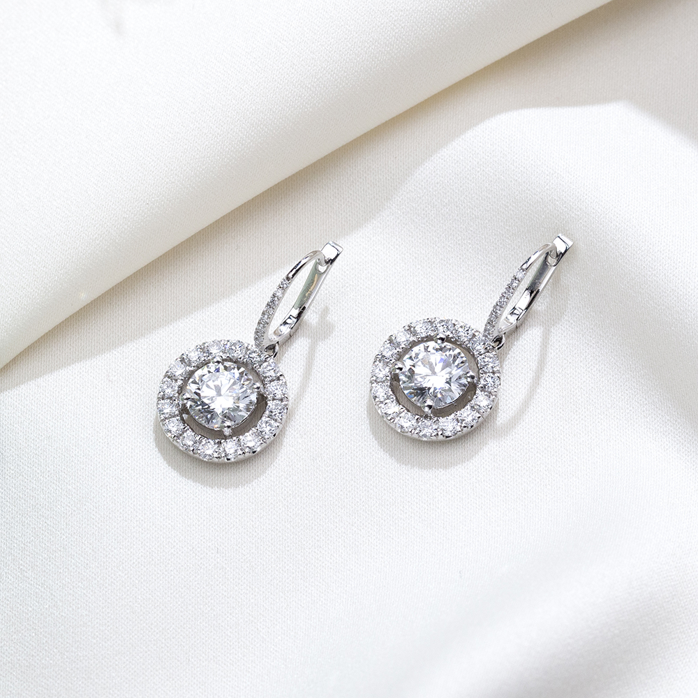 MissDiamond Lab Grown Diamond 1.07CT D IF Platinum Dangle Earrings MSE-927