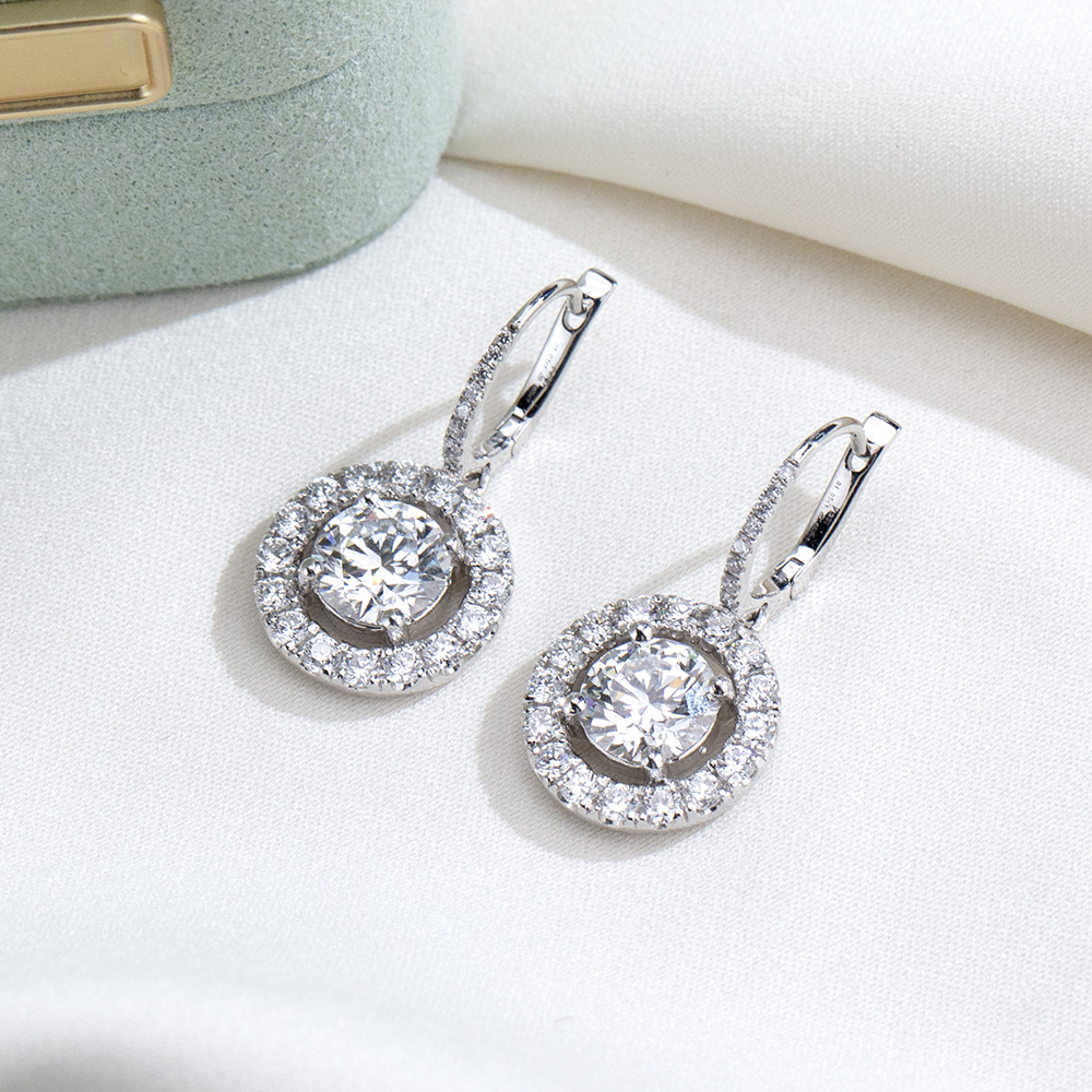 MissDiamond Lab Grown Diamond 1.07CT D IF Platinum Dangle Earrings MSE-927