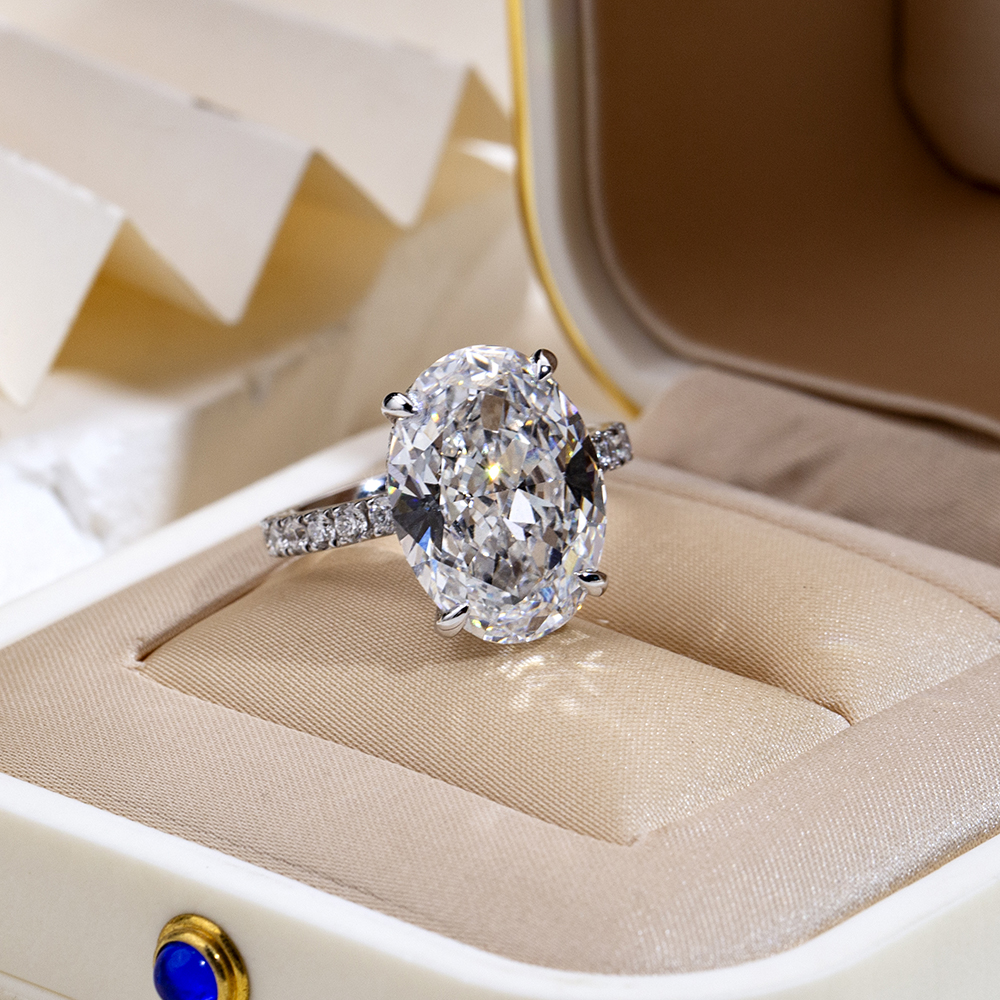 MissDiamond Oval Cut Lab Grown Diamond 2.0CT Platinum Accented Solitaire Ring MSR-1133