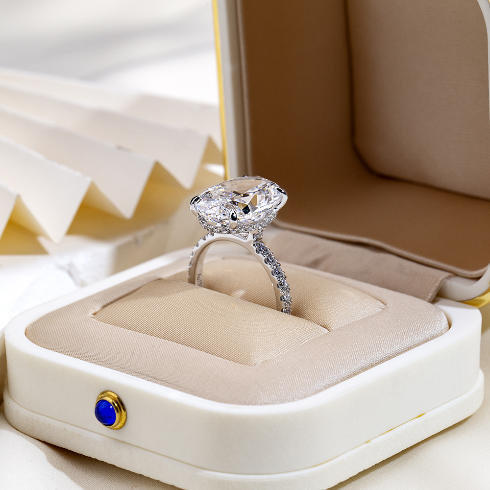 MissDiamond Oval Cut Lab Grown Diamond 2.0CT Platinum Accented Solitaire Ring MSR-1133