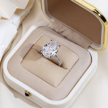 MissDiamond Oval Cut Lab Grown Diamond 2.0CT Platinum Accented Solitaire Ring MSR-1133