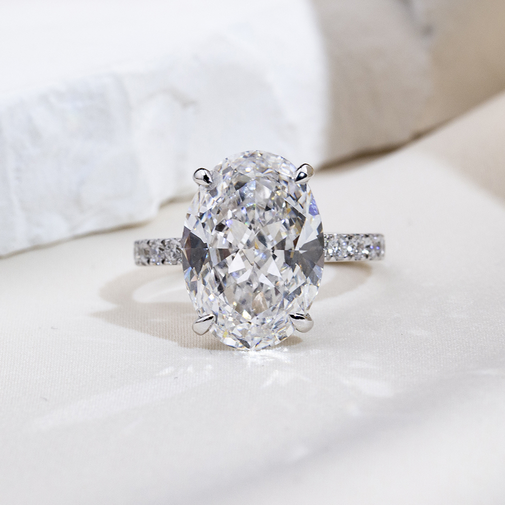 MissDiamond Oval Cut Lab Grown Diamond 2.0CT Platinum Accented Solitaire Ring MSR-1133