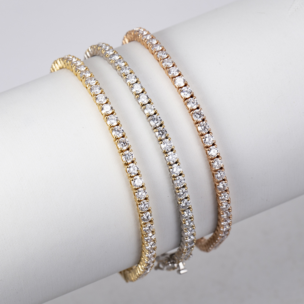 MissDiamond Round Lab Grown Diamond D VVS-VS 18K Yellow Gold Rose 2.7mm Tennis Bracelet MSB-549