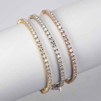 MissDiamond Round Lab Grown Diamond D VVS-VS 18K Yellow Gold Rose 2.7mm Tennis Bracelet MSB-549