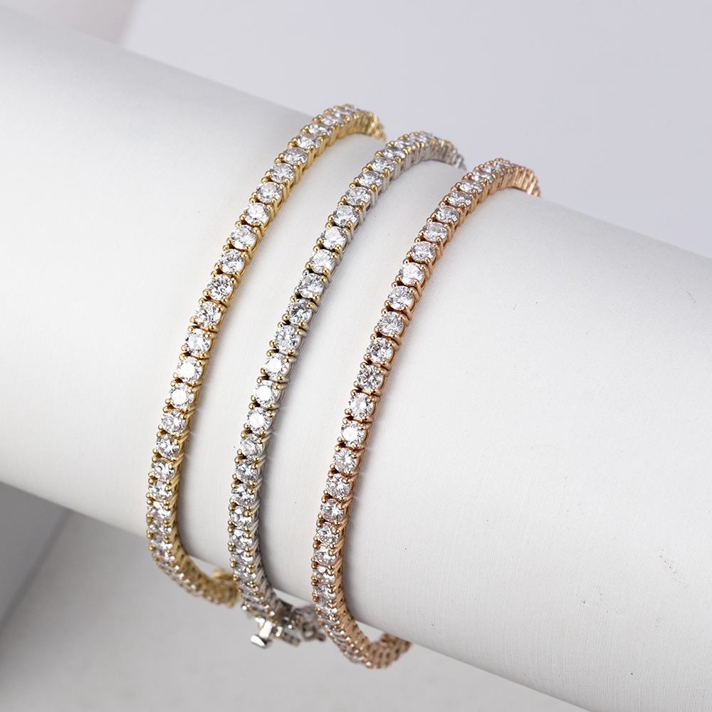 MissDiamond Round Lab Grown Diamond D VVS-VS 18K Yellow Gold Rose 2.7mm Tennis Bracelet MSB-549