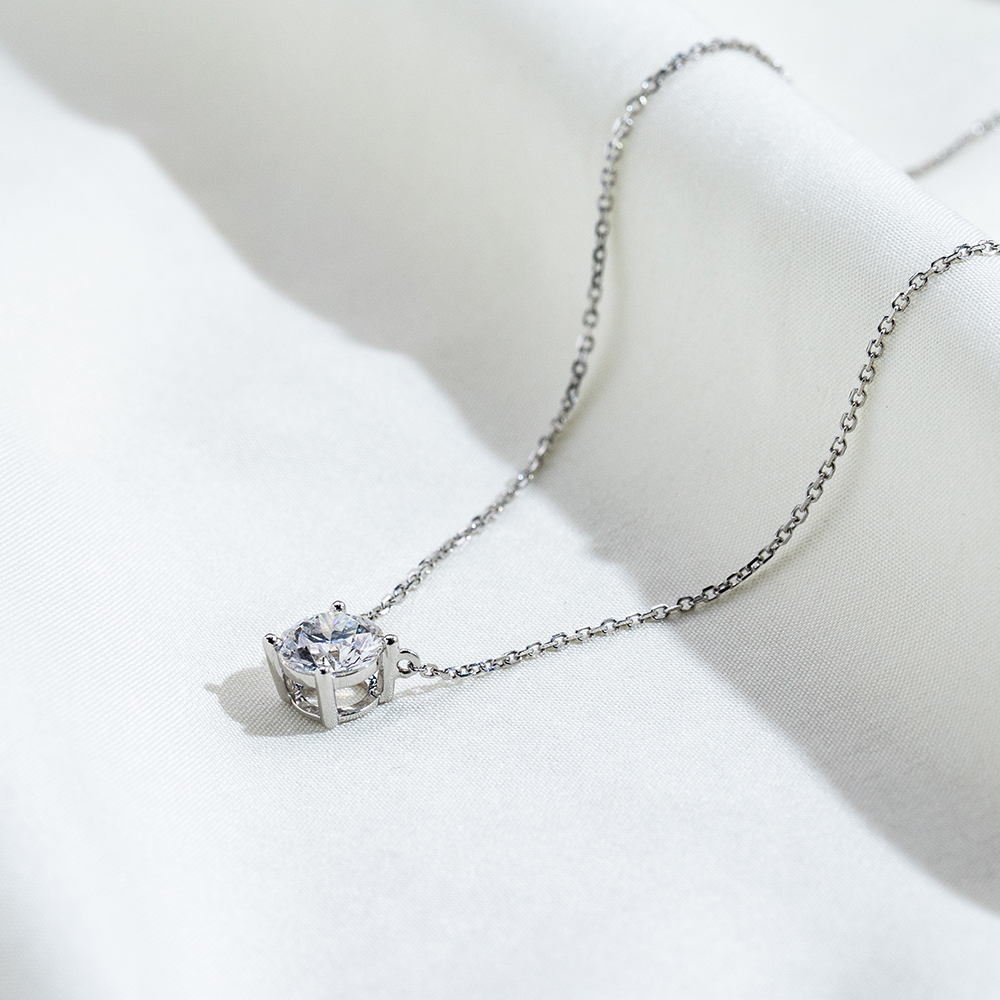 MissDiamond Round Cut Lab Grown Diamond 0.8CT 1CT D E VS2 VVS2 Platinum Pendant Necklace MSN-204