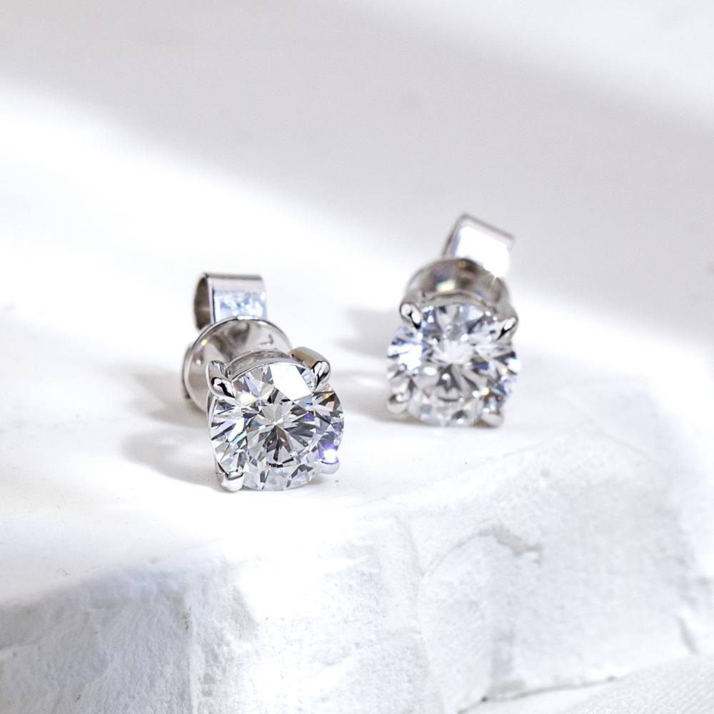 MissDiamond Round Shape Lab Grown Diamond 1CT D VVS1 18K White Gold Studs Earrings MSE-329-09