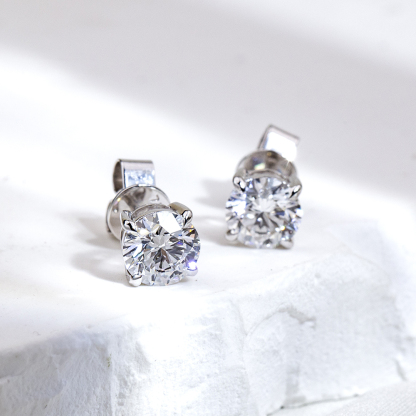 MissDiamond Round Shape Lab Grown Diamond 1CT D VVS1 18K White Gold Studs Earrings MSE-329-09