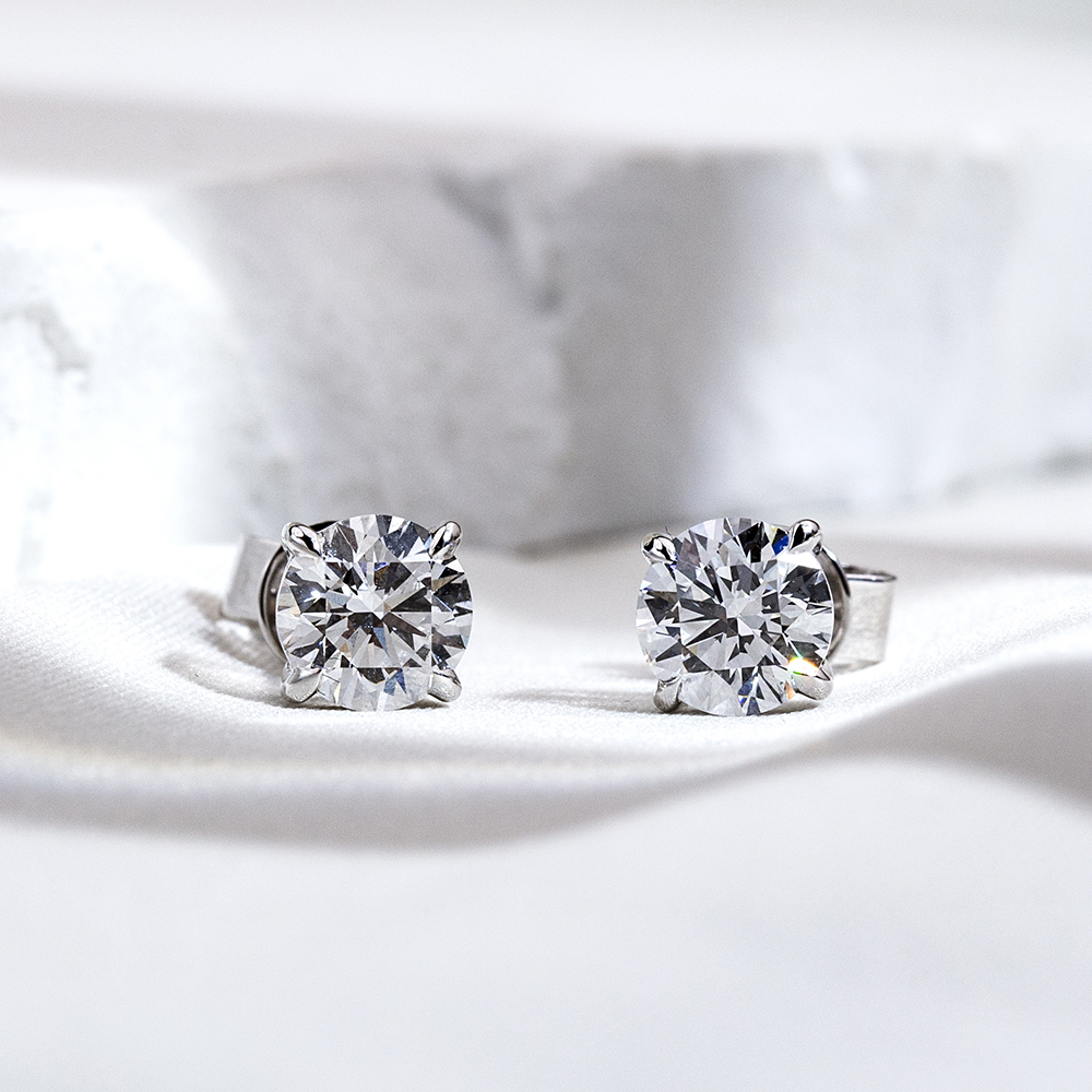 MissDiamond Round Shape Lab Grown Diamond 1CT D VVS1 18K White Gold Studs Earrings MSE-329-09