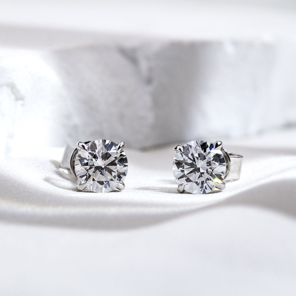 MissDiamond Round Shape Lab Grown Diamond 1CT D VVS1 18K White Gold Studs Earrings MSE-329-09