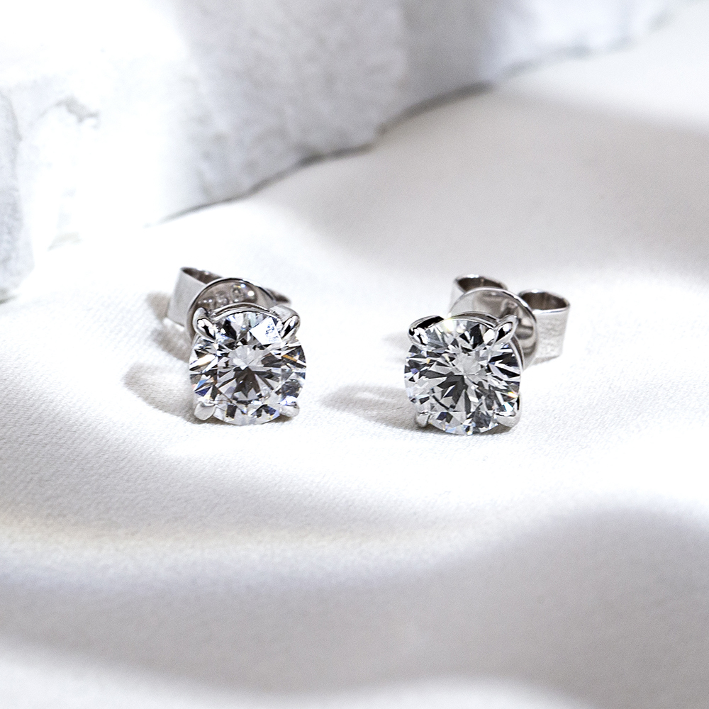 MissDiamond Round Shape Lab Grown Diamond 1CT D VVS1 18K White Gold Studs Earrings MSE-329-09